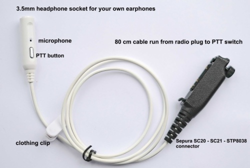 Sepura SC20, SC21,STP8038 police covert 1 wire kit mp3 style